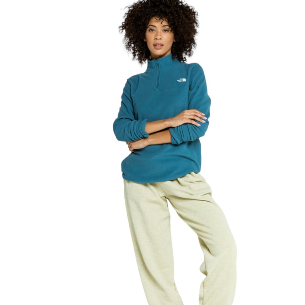 The North Face TKA 100 Glacier Womens Blue Teal Fleece Quarter Zip Pullover SP